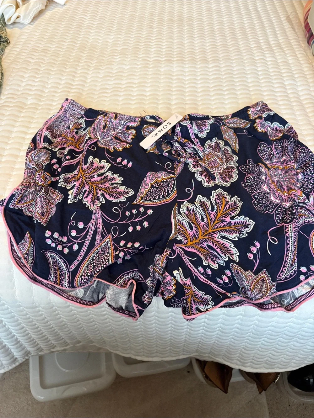 Soma Navy Floral Paisley lounge/sleep Set with Pink Accents - Picture 3 of 5